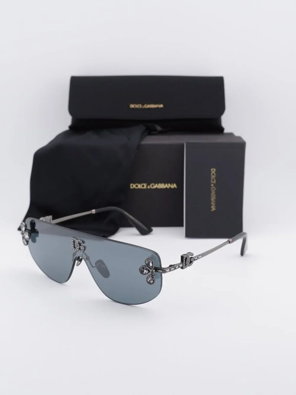 Dolce & Gabbana DG2333B 12866G Shield Sunglasses - Gunmetal / Grey